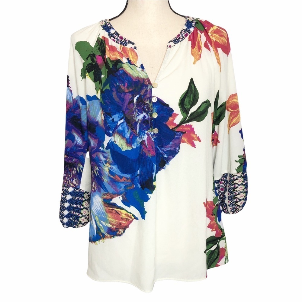 Anthropologie Fig & Flower Floral Print‎ Tunic Top